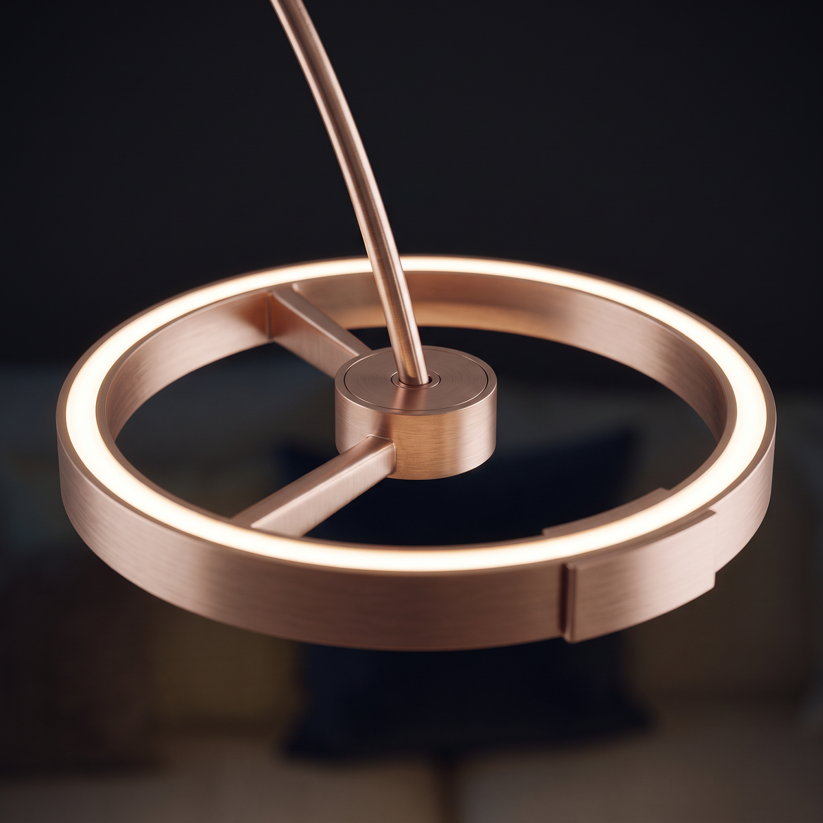 Close detail of the arc stem meeting the illuminated ring
